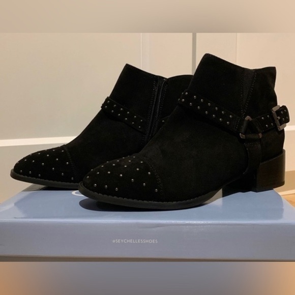 Seychelles Black Suede Studded Harness Bootie - Picture 2 of 5